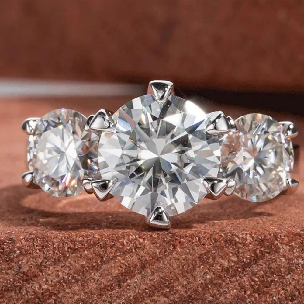 Certified 5ct. t.w. Moissanite Diamond Three Stone Engagement Ring NEW